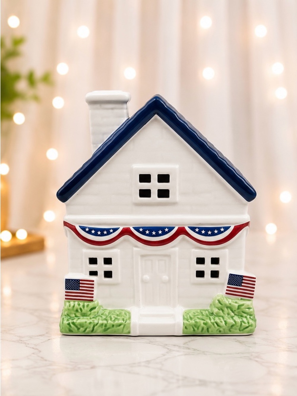 *New* Martha Stewart Patriotic LED Light-Up Ceramic Cottage House Decor
